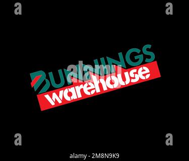 Bunnings Warehouse, Gedrehtes Logo, Schwarzer Hintergrund Stockfoto