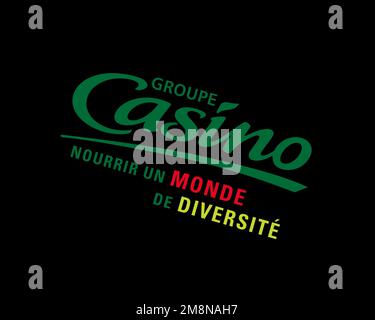 Groupe Casino, gedrehtes Logo, schwarzer Hintergrund B Stockfoto