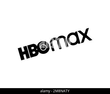 HBO Max, gedrehtes Logo, weißer Hintergrund Stockfoto