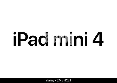 IPad Mini 4, Logo, weißer Hintergrund Stockfoto