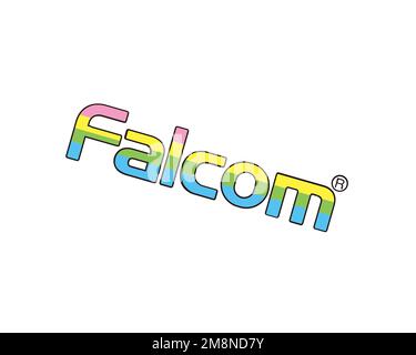 Nihon Falcom, gedrehtes Logo, weißer Hintergrund B Stockfoto