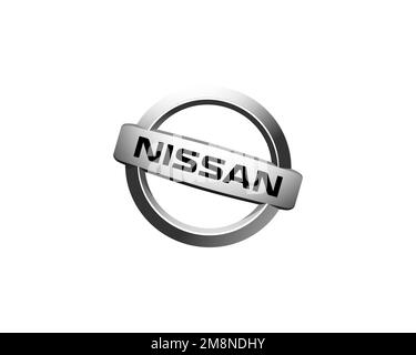 Nissan Motor Indonesia, gedrehtes Logo, weißer Hintergrund B Stockfoto