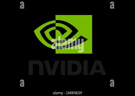 NVIDIA, Logo, schwarzer Hintergrund Stockfoto