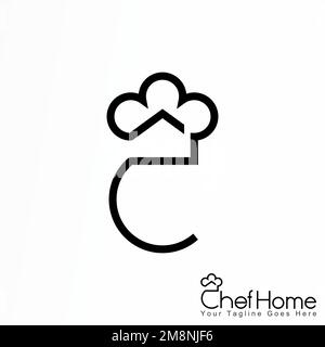 Einfaches Haus, Chefhut und Gesicht oder Chefkoch Home Grafiksymbol Logo Design abstraktes Konzept Vektoraktien Unternehmensidentität in Bezug auf Küche oder Essen Stock Vektor