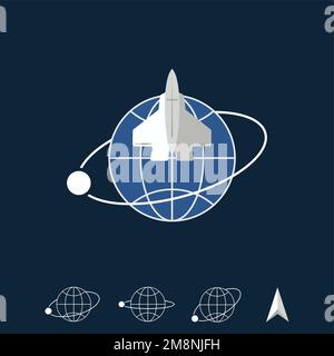 Einfache Erde oder Welt mit Ebene und Rotation Mondbild grafisches Symbol Logo Design abstraktes Konzept Vektormaterial in Bezug auf Raum oder Transport Stock Vektor