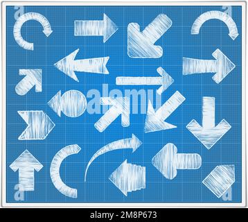 Blueprint-Papier mit handgezeichneten Pfeilen, Vektor-EPS10-Abbildung Stock Vektor