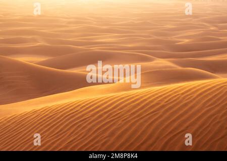 Das rote Deset außerhalb von Dubai, mit einer Düne im Vordergrund und einem Dünen, die sich bis zum Horizont im Hintergrund erstrecken Stockfoto