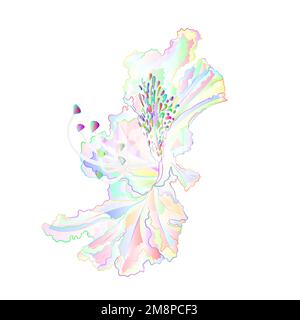 Bunte helle Blüten Rhododendron Gebirgsstrauch auf weißem Hintergrund Vektorgrafik editierbare Handzeichnung Stock Vektor