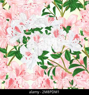 Nahtlose Textur hellrosa und weiß Rhododendron Zweig vintage Vektor Illustration editierbar Handzeichnungen Stock Vektor