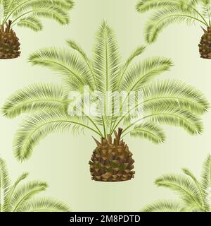 Nahtlos texturierte tropische Pflanze Palmae Phoenix canariensis datiert Palme Arecaceae und Blätter auf weißem Hintergrund Vintage-Vektor-Illustration editierbar Stock Vektor