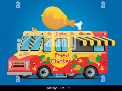 Food Truck mit gebratenem Huhn und Käsesauce Stock Vektor