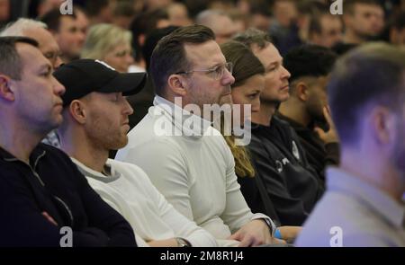 Münster, Deutschland. 15. Januar 2023. firo: 15.01.2023 Fußball, Fußball, 4. Liga, Regionalliga West Preussia Munster, SC Preussen Munster, Münster, 1906, Jahreshauptversammlung, Mitgliedermeeting-Coach, Sascha Hildmann, halbe Zahl Kredit: dpa/Alamy Live News Stockfoto