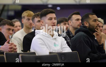 Münster, Deutschland. 15. Januar 2023. firo: 15.01.2023 Fußball, Fußball, 4. Liga, Regionalliga West Preussia Munster, SC Preussen Munster, Münster, 1906, Jahreshauptversammlung, Mitglieder treffen sich mit Darius Ghindovean, halbe Zahl, privater Kredit: dpa/Alamy Live News Stockfoto