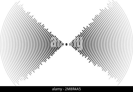 Schallwellensignal. Radio- oder Musik-Audio-Konzept. Epizentrum oder Radarsymbol. Radiale Signal- oder Vibrationselemente. Impulskurvenlinien. Konzentrische Welligkeit Stock Vektor