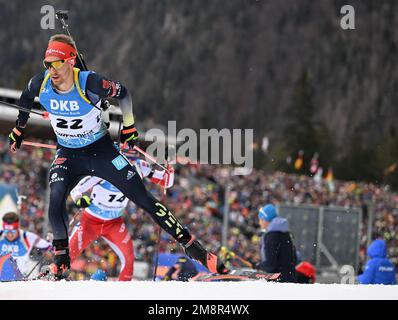 Ruhpolding, Deutschland. 15. Januar 2023. Biathlon, Weltmeisterschaft, 15 Kilometer, Männer. David Zobel aus Deutschland in Aktion. Kredit: Sven Hoppe/dpa/Alamy Live News Stockfoto