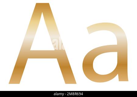 Buchstabe A. Goldene Farbe mit Verlauf. Klassische Schriftart. Isoliert auf weißem Hintergrund. Stockfoto