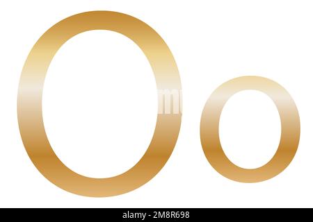 Buchstabe O. Goldene Farbe mit einem Verlauf. Klassische Schriftart. Isoliert auf weißem Hintergrund. Stockfoto