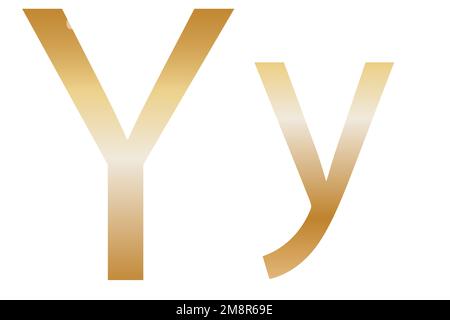Buchstabe Y: Goldene Farbe mit einem Verlauf. Klassische Schriftart. Isoliert auf weißem Hintergrund. Stockfoto