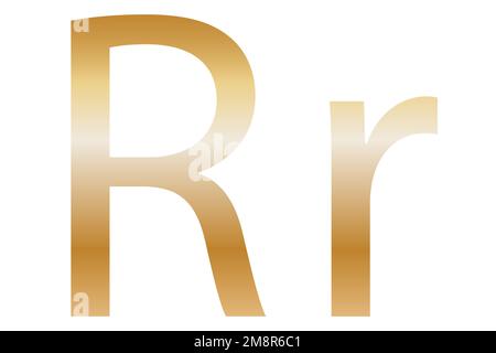 Buchstabe R. Goldene Farbe mit einem Verlauf. Klassische Schriftart. Isoliert auf weißem Hintergrund. Stockfoto