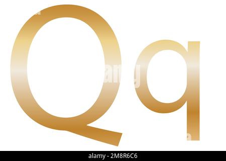Buchstabe Q. goldene Farbe mit einem Verlauf. Klassische Schriftart. Isoliert auf weißem Hintergrund. Stockfoto