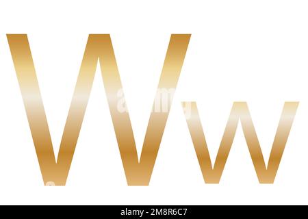 Buchstabe W. Goldene Farbe mit einem Verlauf. Klassische Schriftart. Isoliert auf weißem Hintergrund. Stockfoto