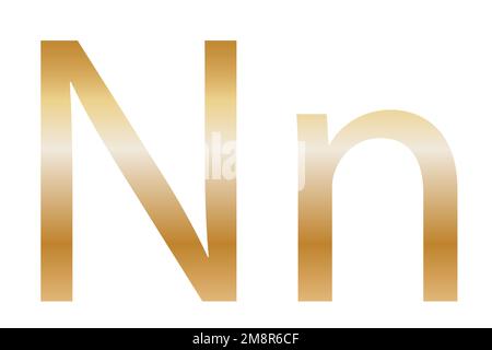 Buchstabe N. Goldene Farbe mit einem Verlauf. Klassische Schriftart. Isoliert auf weißem Hintergrund. Stockfoto
