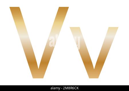 V. Goldene Farbe mit Verlauf. Klassische Schriftart. Isoliert auf weißem Hintergrund. Stockfoto