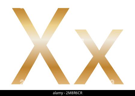 Buchstabe X. Goldene Farbe mit einem Verlauf. Klassische Schriftart. Isoliert auf weißem Hintergrund. Stockfoto