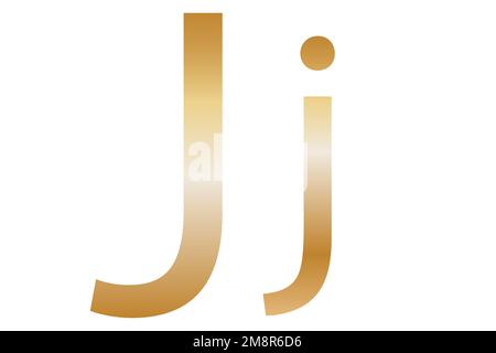Buchstabe J. Goldene Farbe mit Verlauf. Klassische Schriftart. Isoliert auf weißem Hintergrund. Stockfoto