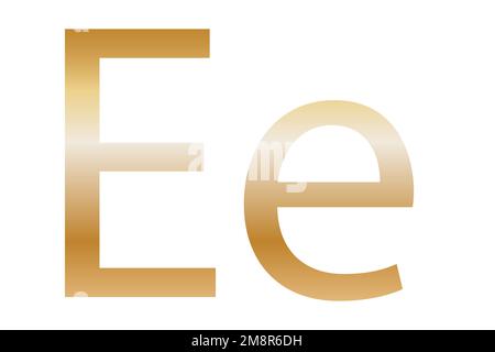 Buchstabe E. Goldene Farbe mit einem Verlauf. Klassische Schriftart. Isoliert auf weißem Hintergrund. Stockfoto