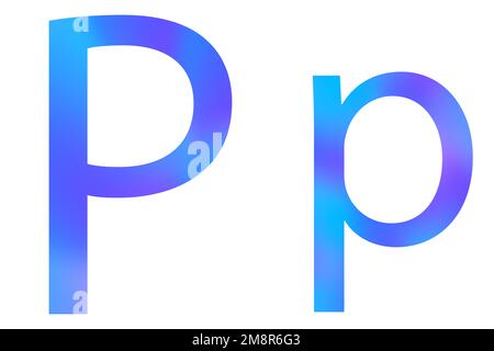 Buchstabe P. Blaue Farbe mit Verlauf. Klassische Schriftart. Isoliert auf weißem Hintergrund. Stockfoto