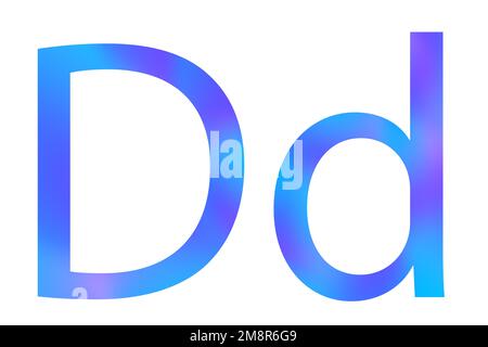 Buchstabe D. Blaue Farbe mit Verlauf. Klassische Schriftart. Isoliert auf weißem Hintergrund. Stockfoto