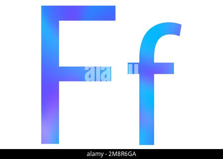Buchstabe F. Blaue Farbe mit Verlauf. Klassische Schriftart. Isoliert auf weißem Hintergrund. Stockfoto