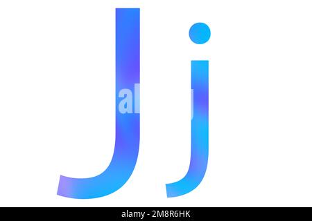 Buchstabe J. Blaue Farbe mit Verlauf. Klassische Schriftart. Isoliert auf weißem Hintergrund. Stockfoto