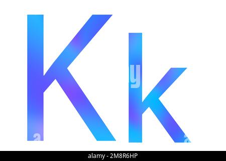 Buchstabe K. Blaue Farbe mit Verlauf. Klassische Schriftart. Isoliert auf weißem Hintergrund. Stockfoto