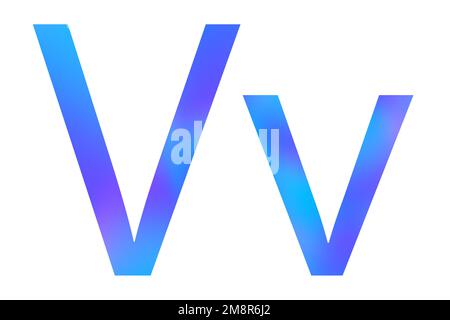 Buchstabe V. Blaue Farbe mit Verlauf. Klassische Schriftart. Isoliert auf weißem Hintergrund. Stockfoto