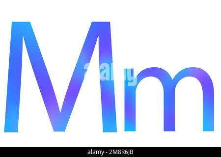 Buchstabe M. Blau mit Verlauf. Klassische Schriftart. Isoliert auf weißem Hintergrund. Stockfoto