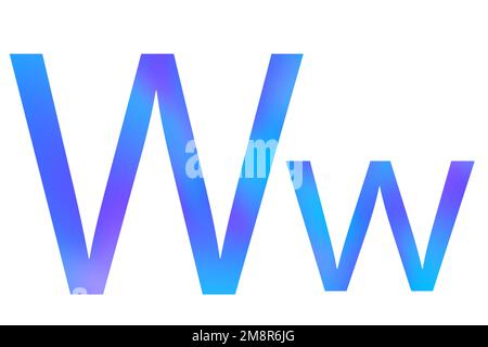 Buchstabe W. Blaue Farbe mit Verlauf. Klassische Schriftart. Isoliert auf weißem Hintergrund. Stockfoto