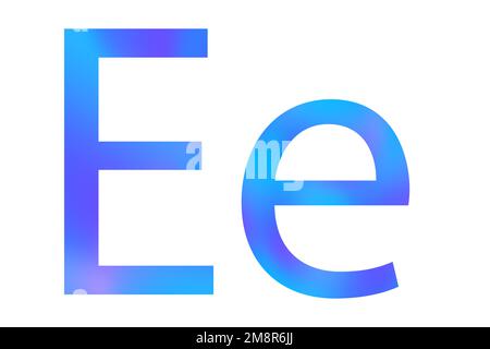 Buchstabe E. Blaue Farbe mit Verlauf. Klassische Schriftart. Isoliert auf weißem Hintergrund. Stockfoto