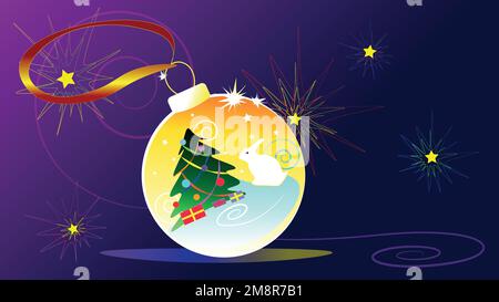 Ein Weihnachtsspielzeug für den Weihnachtsbaum. Ein Häschen am Weihnachtsbaum mit Geschenken. 2023 Stock Vektor