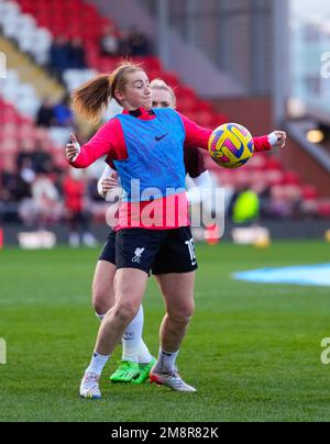 Leigh, Großbritannien. 15. Januar 2023. Leigh, England, Januar 15. 2023: Rachel Furness (10 Liverpool) wärmt sich auf, bevor das Barclays FA Womens Super League-Fußballspiel zwischen Manchester United und Liverpool im Leigh Sports Village in Leigh, England, stattfindet. (James Whitehead/SPP) Kredit: SPP Sport Press Photo. Alamy Live News Stockfoto