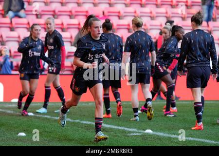 Leigh, Großbritannien. 15. Januar 2023. Ella Toone #7 von Manchester United erwärmt sich vor dem Fa Women's Super League-Spiel Manchester United Women vs Liverpool Women im Leigh Sports Village, Leigh, Großbritannien, 15. Januar 2023 (Foto von Steve Flynn/News Images) in Leigh, Großbritannien, am 1./15. Januar 2023. (Foto: Steve Flynn/News Images/Sipa USA) Guthaben: SIPA USA/Alamy Live News Stockfoto