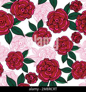 Süße Rosenblume mit nahtlosem Muster für Textil Stock Vektor