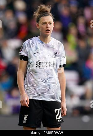 Die Yana Daniels von Liverpool blickt auf das Barclays Women's Super League-Spiel im Leigh Sports Village in Leigh. Foto: Sonntag, 15. Januar 2023. Stockfoto