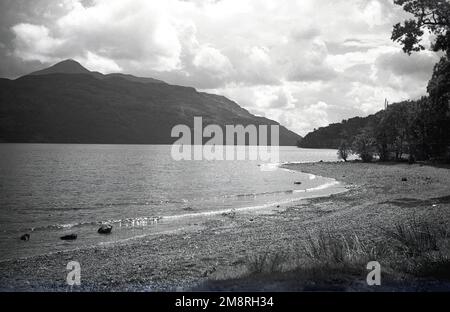 1951, historisch, Blick über Loch Lomond in den schottischen Highlands, Schottland, Großbritannien, mit den umliegenden Bergen in der Ferne. Stockfoto