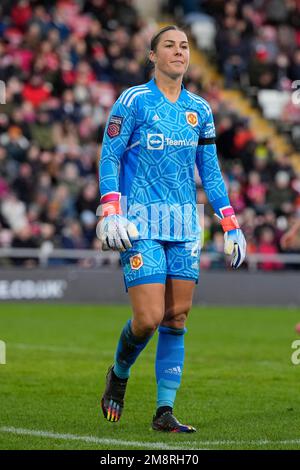 Leigh, Großbritannien. 15. Januar 2023. Mary Earps #27 von Manchester United während des Fa Women's Super League-Spiels Manchester United Women vs Liverpool Women im Leigh Sports Village, Leigh, Großbritannien, 15. Januar 2023 (Foto von Steve Flynn/News Images) in Leigh, Großbritannien, am 1./15. Januar 2023. (Foto: Steve Flynn/News Images/Sipa USA) Guthaben: SIPA USA/Alamy Live News Stockfoto