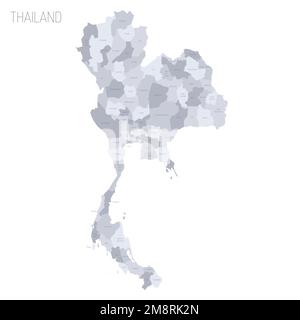Thailändische politische Karte der Verwaltungsabteilungen - Provinzen. Graue Vektorkarte mit Beschriftungen. Stock Vektor