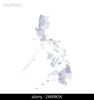 Philippinische politische Karte der Verwaltungsabteilungen - Regionen. Graue Vektorkarte mit Beschriftungen. Stock Vektor