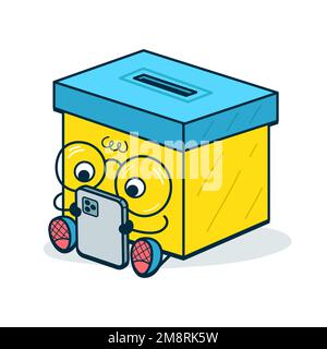 Niedliche, lustige Stimmbox mit Smartphone. Vektor-Kritzelchen, handgezeichnete Zeichentrickfigur Stock Vektor