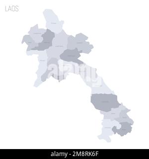 Laos politische Karte der Verwaltungsabteilungen - Provinzen und Präfektur Vientiane. Graue Vektorkarte mit Beschriftungen. Stock Vektor